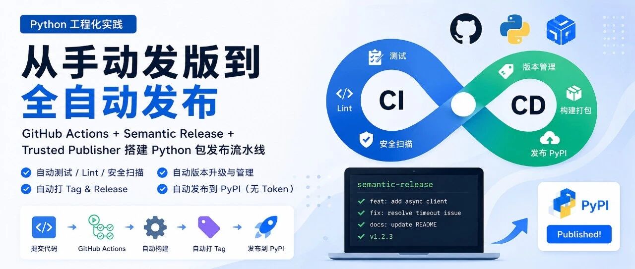 从手动发版到全自动发布：我用 GitHub Actions + Semantic Release + Trusted Publisher 搭建 Python 包发布流水线